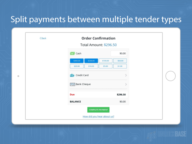 Split payments between multiple tender types