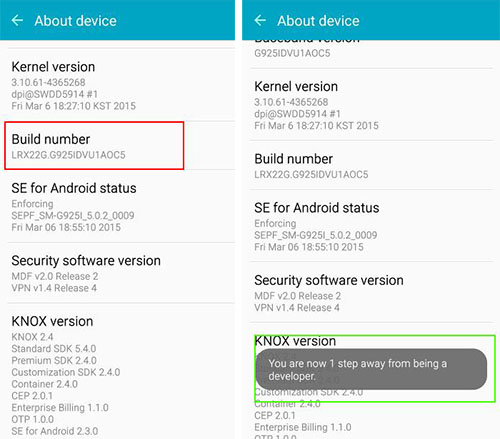 Access Enable Galaxy S6 Developer Menu