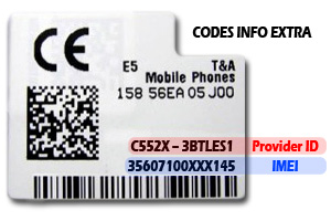 Alcatel Label/Sticker showing Provider ID & IMEI 