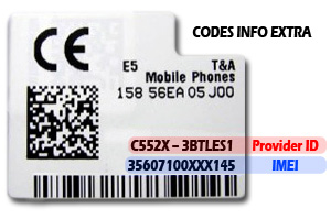 Alcatel Label/Sticker showing Provider ID & IMEI
