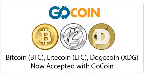 Bitecoin, Litecoin, and Dogecoin accepted